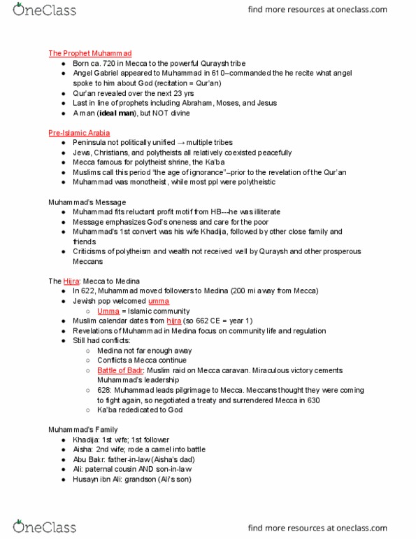 REL_ST 2110 Lecture Notes - Lecture 19: Dhimmi, Quraysh, Polytheism thumbnail