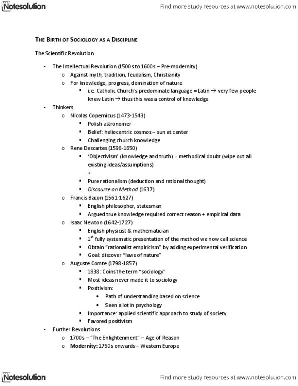 SOCI 100 Lecture Notes - Nicolaus Copernicus, Auguste Comte, Scientific Revolution thumbnail