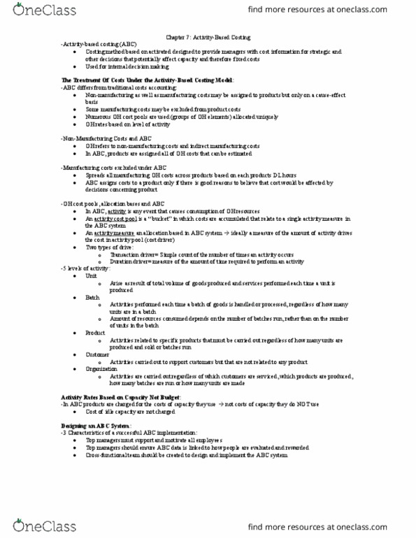 Management and Organizational Studies 3370A/B Lecture Notes - Lecture 7: Financial Statement, Cost Driver thumbnail