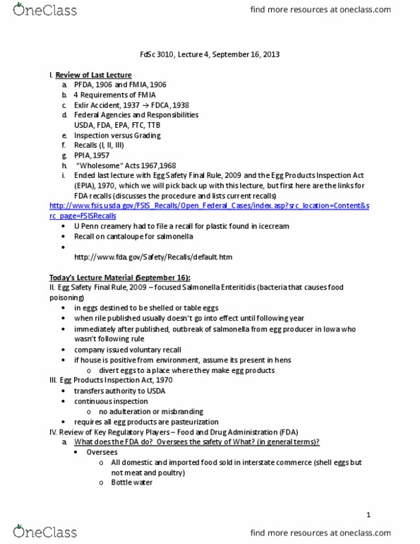 FD SC 3010 Lecture Notes - Lecture 4: Dietary Supplement, Infant Formula, Food Additive thumbnail