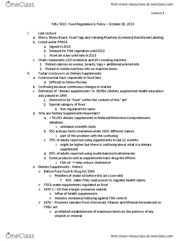 FD SC 3010 Lecture Notes - Lecture 8: Federal Trade Commission, Truven Health Analytics, Bioterrorism thumbnail