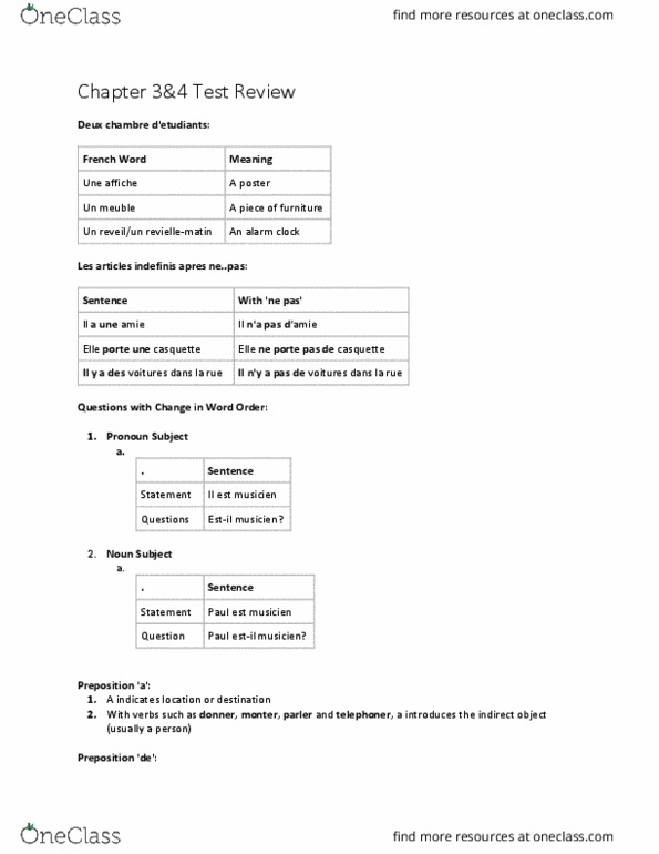 FRENCH 1Z06 Lecture Notes - Lecture 8: Alarm Clock, Preposition And Postposition thumbnail