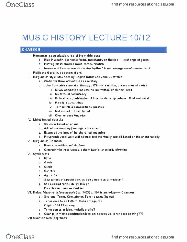 MUSIC 308A Lecture Notes - Lecture 10: John Dunstaple, Paraphrase Mass thumbnail