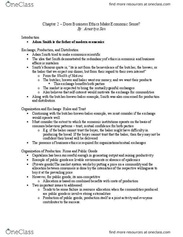 Philosophy 2074F/G Chapter Notes - Chapter 2: Amartya Sen, Business Ethics thumbnail