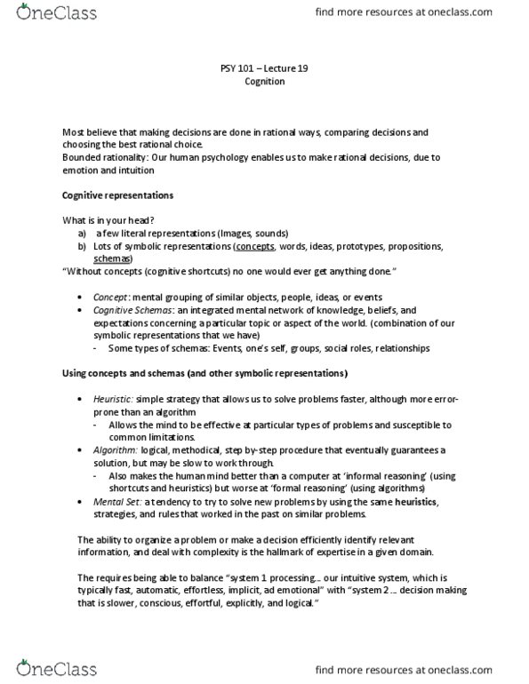 PSY 101 Lecture Notes - Lecture 19: Confirmation Bias, Informal Logic, Bounded Rationality thumbnail