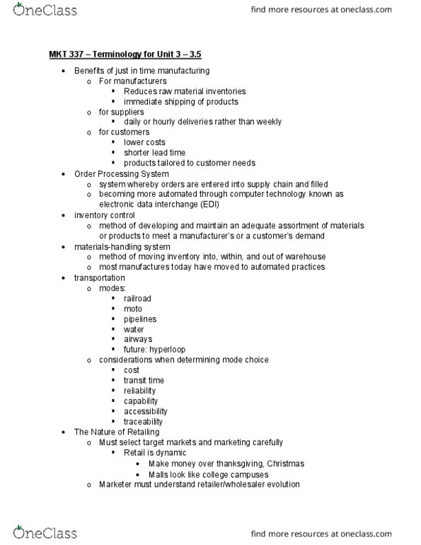 MKT 337 Lecture Notes - Lecture 22: Walmart, Electronic Data Interchange, Hyperloop thumbnail