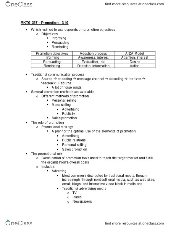 MKT 337 Lecture Notes - Lecture 27: Advertising Mail, Viral Marketing, Promotional Mix thumbnail