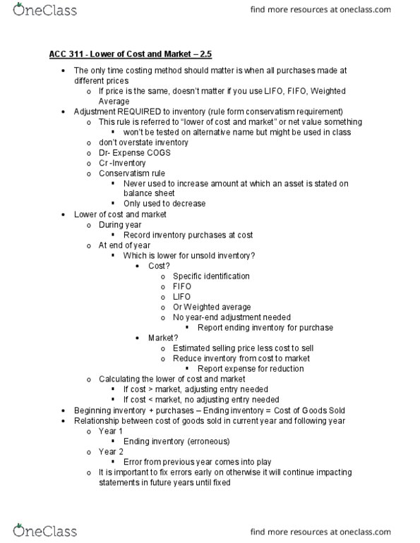 ACC 311 Lecture Notes - Lecture 17: Gross Profit, Retained Earnings, Rule Of Inference thumbnail