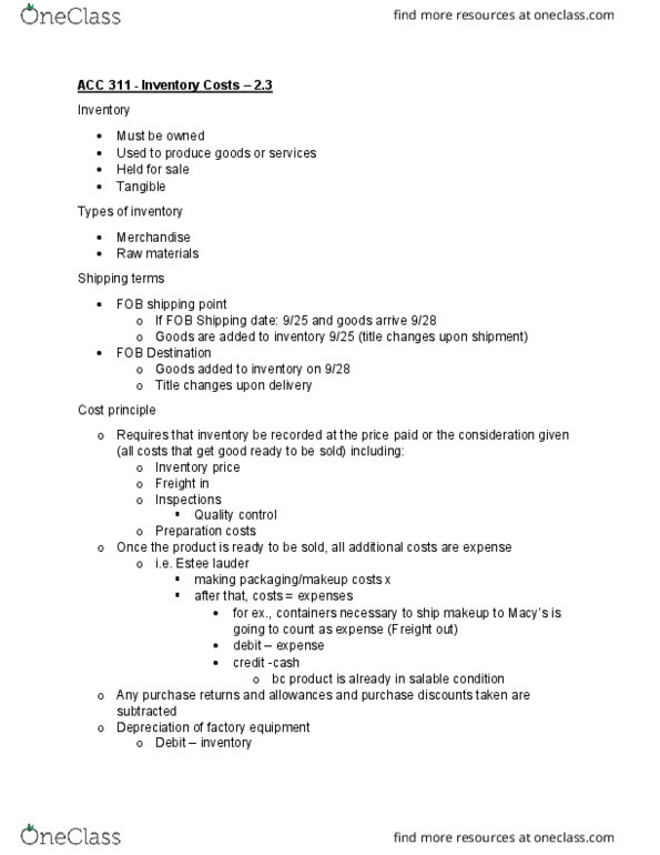 ACC 311 Lecture Notes - Lecture 15: Quality Control thumbnail