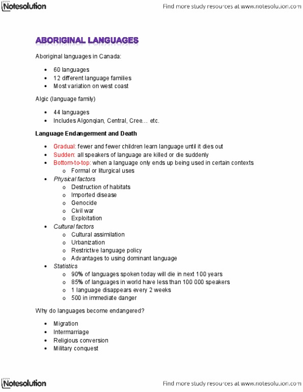 LINA02H3 Lecture Notes - Algic Languages, Religious Conversion, Cultural Assimilation thumbnail