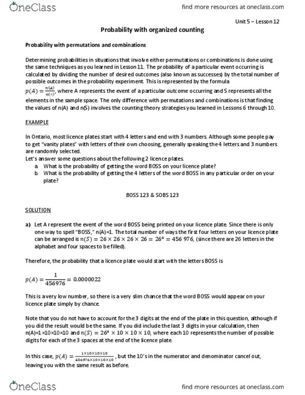 MATH 1333 Lecture Notes - Lecture 12: Venn Diagram, Disjoint Sets, Chocolate Cake thumbnail