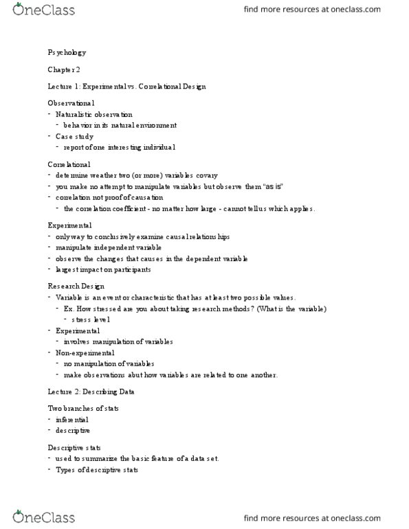 PSY 2012 Chapter Notes - Chapter 2: Nocebo, Random Assignment, Malingering thumbnail