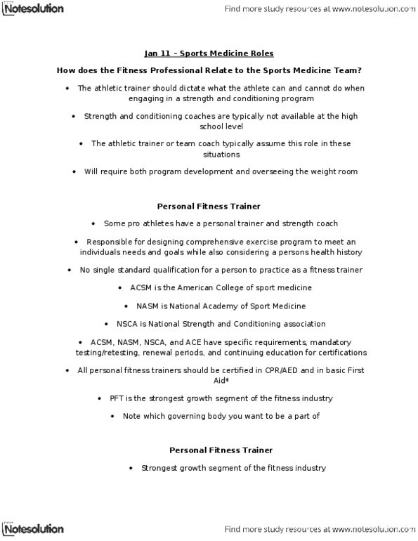 PEDS240 Lecture Notes - Athletic Trainer, Sports Medicine, Continuing Education thumbnail