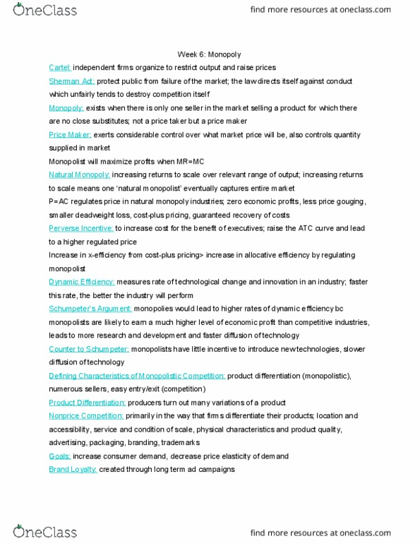 MGMT 4A Lecture Notes - Lecture 6: Monopolistic Competition, Price Gouging, Dynamic Efficiency thumbnail