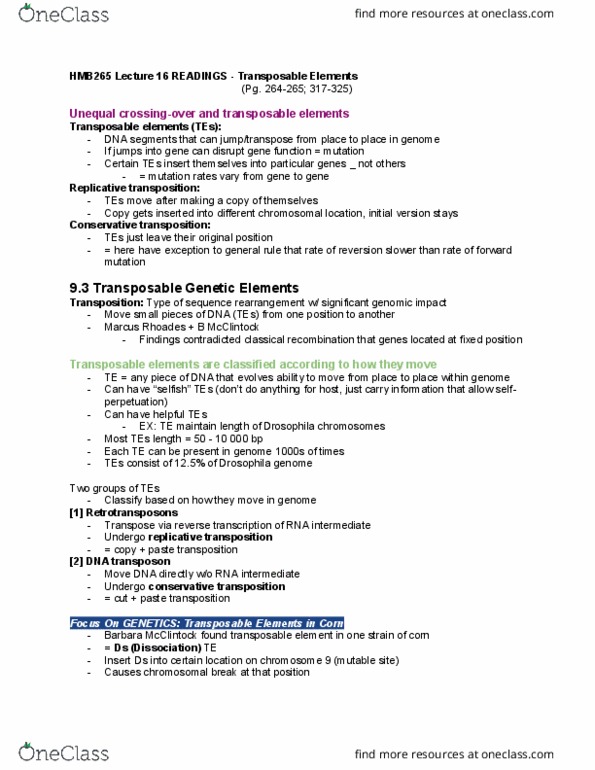 HMB265H1 Chapter Notes - Chapter 16: Exonuclease, Peptide, Transposase thumbnail