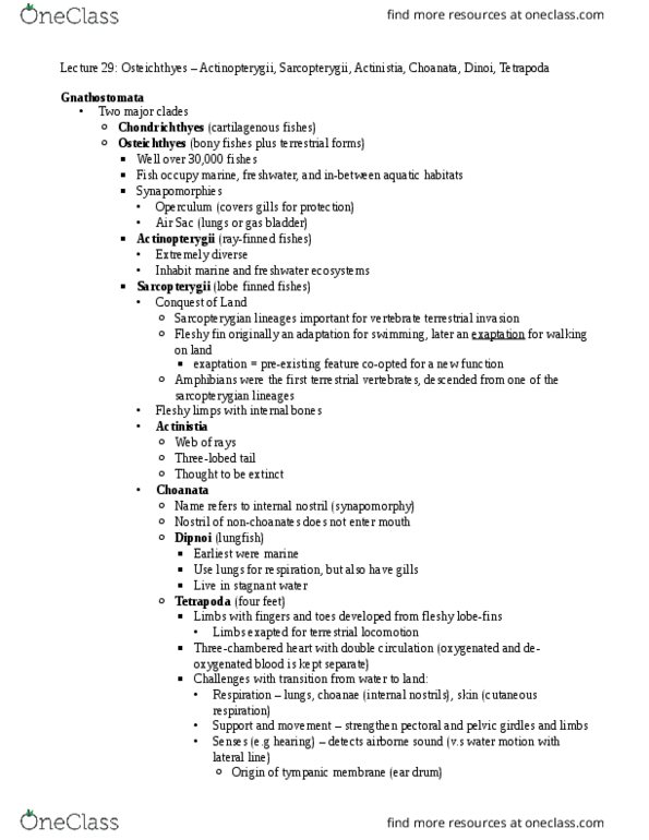 BIOL 204 Lecture Notes - Lecture 29: Internal Fertilization, Terrestrial Locomotion, Sarcopterygii thumbnail