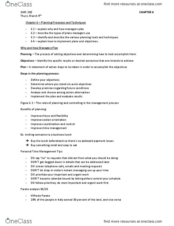 GMS 200 Lecture Notes - Lecture 1: Participatory Planning, Vilfredo Pareto, Pareto Analysis thumbnail