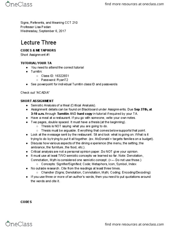 CCT210H5 Lecture Notes - Lecture 3: Jackson Pollock, Paralanguage, Intertextuality thumbnail