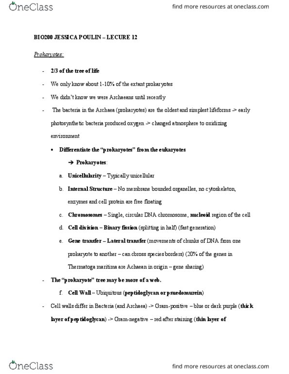 BIO 200 Lecture Notes - Lecture 12: Flagellum, Spirillum, Cyanobacteria thumbnail