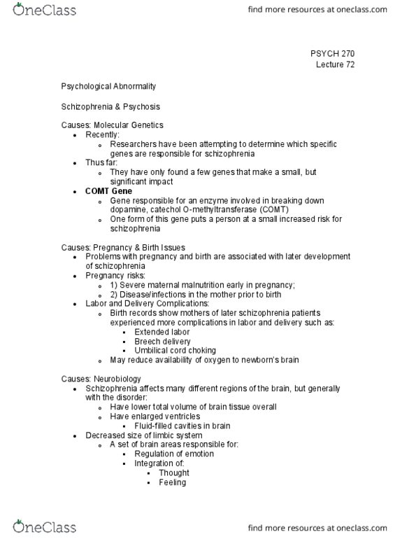 PSYCH 270 Lecture Notes - Lecture 72: Neurotransmitter, Umbilical Cord, Temporal Lobe thumbnail