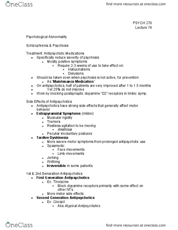 PSYCH 270 Lecture Notes - Lecture 74: Assertive Community Treatment, Tardive Dyskinesia, Antipsychotic thumbnail
