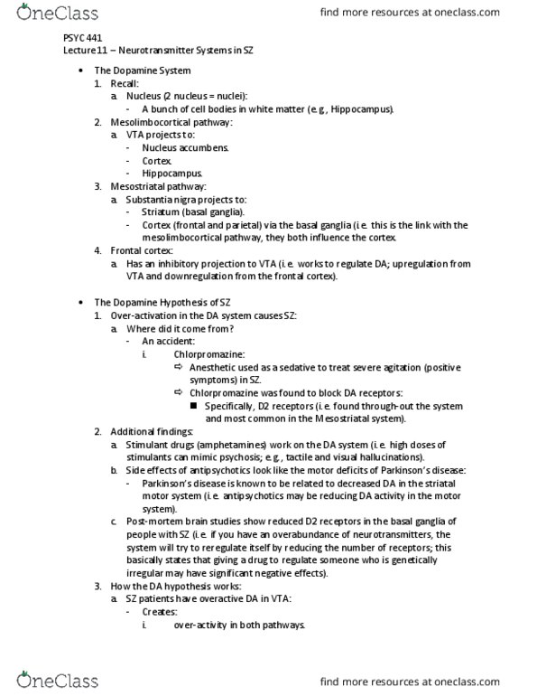 PSYC 441 Lecture Notes - Lecture 11: Mesolimbic Pathway, Serotonin Receptor Agonist, Basal Ganglia thumbnail