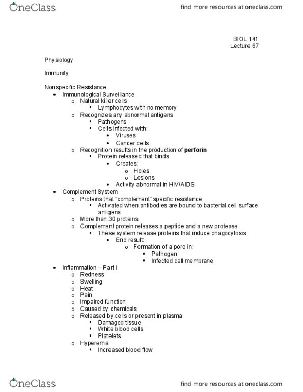 BIOL 141 Lecture Notes - Lecture 67: Pus, Extracellular Fluid, Vasodilation thumbnail