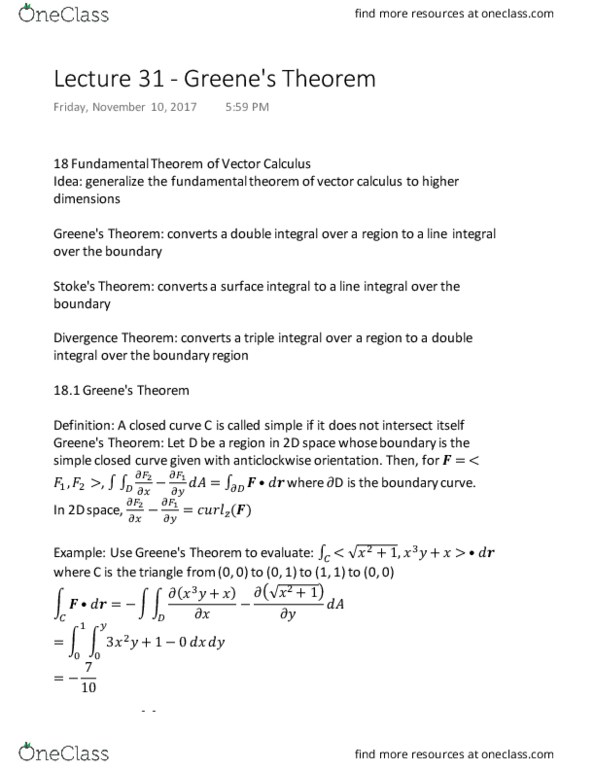 MATH 1920 Lecture Notes - Lecture 31: Vector Calculus, Divergence Theorem, 2D Computer Graphics thumbnail