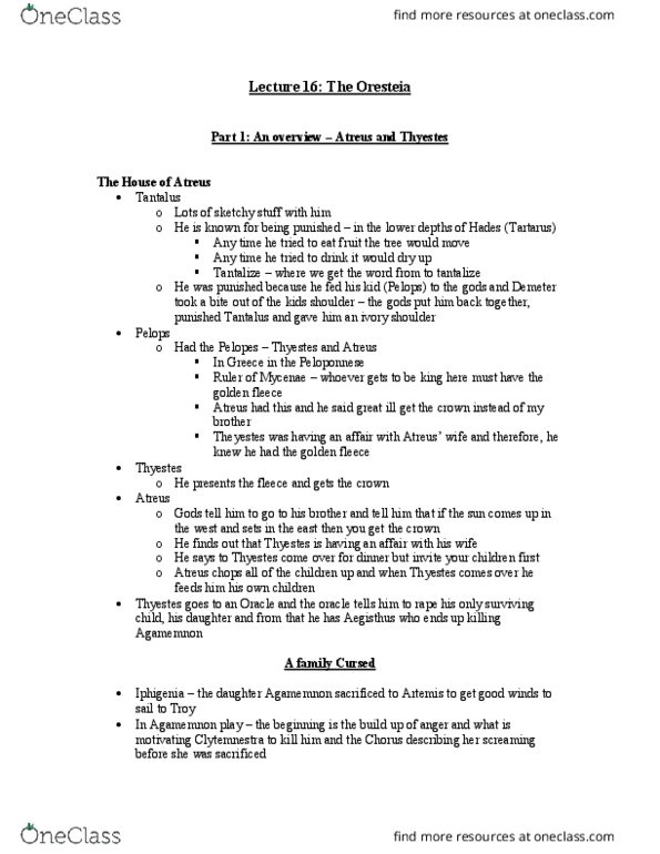 CLASSICS 1B03 Lecture Notes - Lecture 16: Oedipus Complex, Electra Complex, Golden Fleece thumbnail