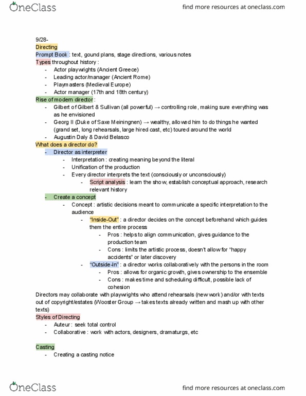 THTR-T 100 Lecture Notes - Lecture 6: Gilbert And Sullivan, Augustin Daly, Inside Out Music thumbnail