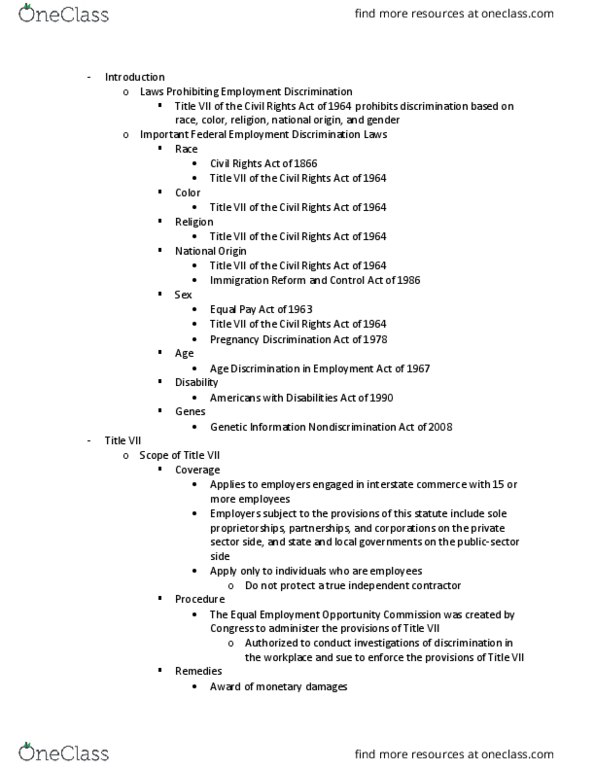 BUL-3310 Chapter Notes - Chapter 27: Reasonable Accommodation, Hostile Work Environment, Genetic Information Nondiscrimination Act thumbnail