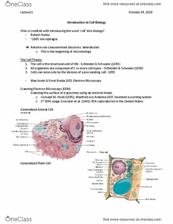 BIOL 1090 Lecture Notes - Lecture 1: Organelle, Theodor Schwann, Aequorin thumbnail