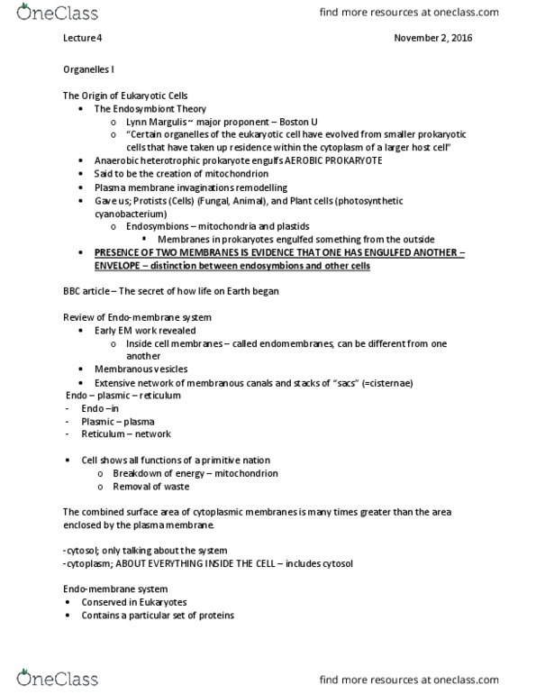 BIOL 1090 Lecture Notes - Lecture 4: Oxygenase, Phospholipid, Cytoskeleton thumbnail