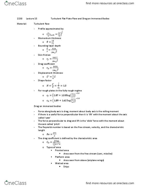 ENGG 2230 Lecture Notes - Lecture 15: Flow Separation, Turbulence, Boundary Layer Thickness thumbnail