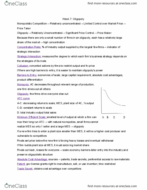 MGMT 4A Lecture Notes - Lecture 7: Nash Equilibrium, Monopolistic Competition, Oligopoly thumbnail