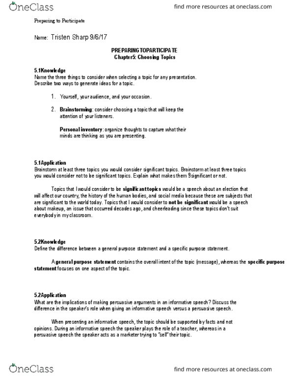 COM 110 Chapter Notes - Chapter 6: Thesis Statement, Brainstorming, General Idea thumbnail