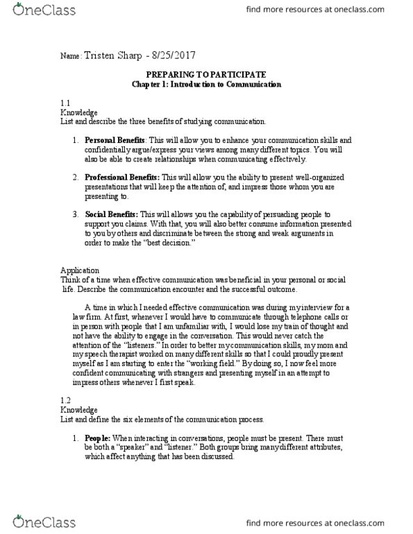 COM 110 Chapter Notes - Chapter 1: The Distractions, Stress Management, Communication thumbnail