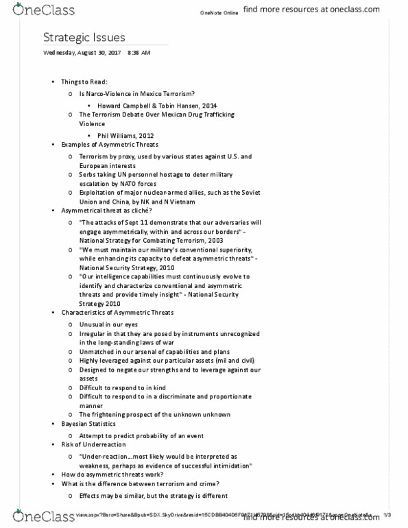 PSCI 4348 Lecture Notes - Lecture 17: Counter-Terrorism, There Are Known Knowns, Microsoft Onenote thumbnail