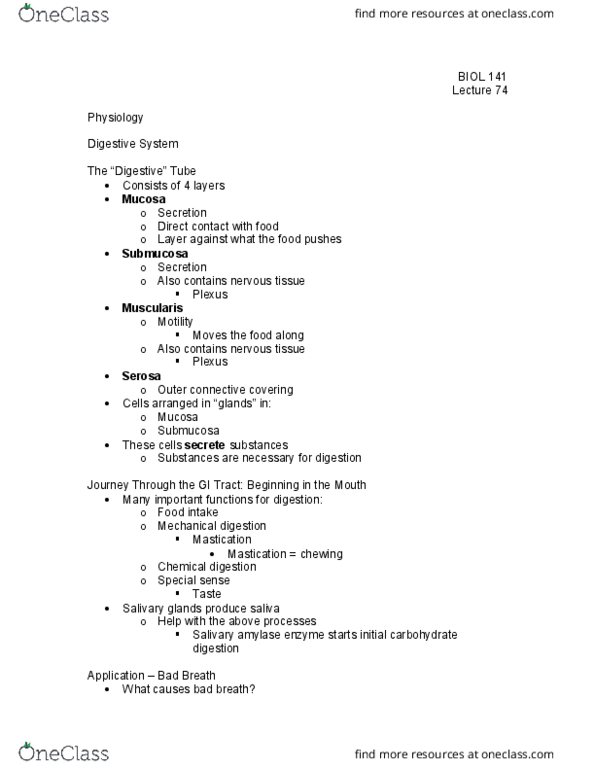 BIOL 141 Lecture Notes - Lecture 74: Mouthwash, Xerostomia, Salivary Gland thumbnail