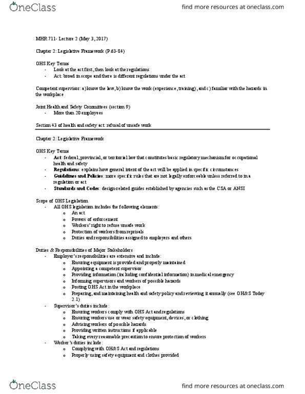 MHR 711 Lecture Notes - Lecture 2: Unemployment Benefits, Household-Responsibility System, Safety Data Sheet thumbnail