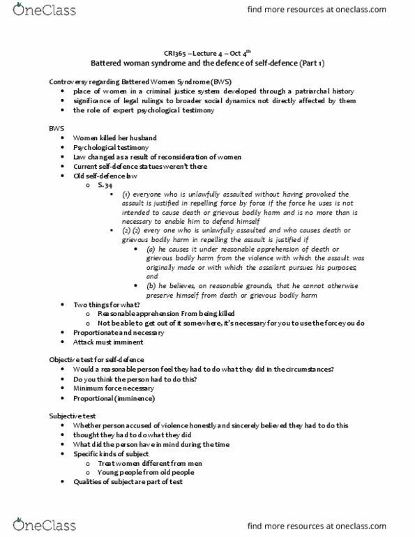 CRI365H1 Lecture Notes - Lecture 4: Mitigating Factor, Learned Helplessness, Homicide thumbnail