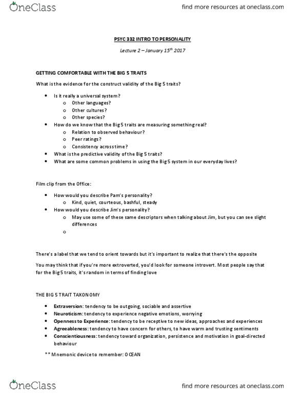 PSYC 332 Lecture Notes - Lecture 2: Shy People, Standard Deviation, Personnel Selection thumbnail