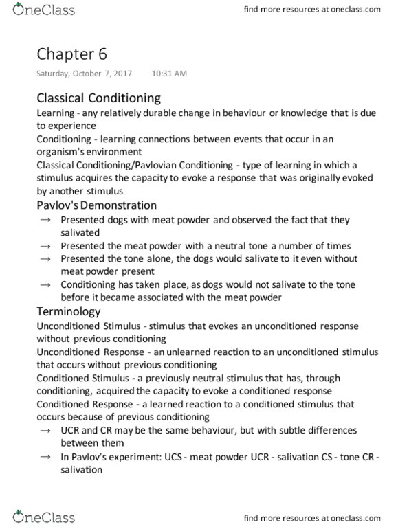 PSYC 1020H Chapter Notes - Chapter 4: Operant Conditioning Chamber, Operant Conditioning, Corporal Punishment thumbnail