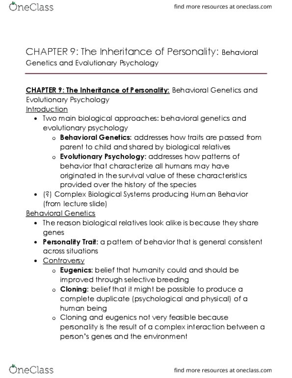 PSY 321 Chapter Notes - Chapter 9: Cloning, Distant Relatives, Juvenile Delinquency thumbnail
