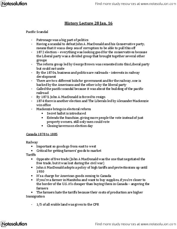 History 2201E Lecture Notes - Lake Superior, Secret Ballot, Pacific Scandal thumbnail