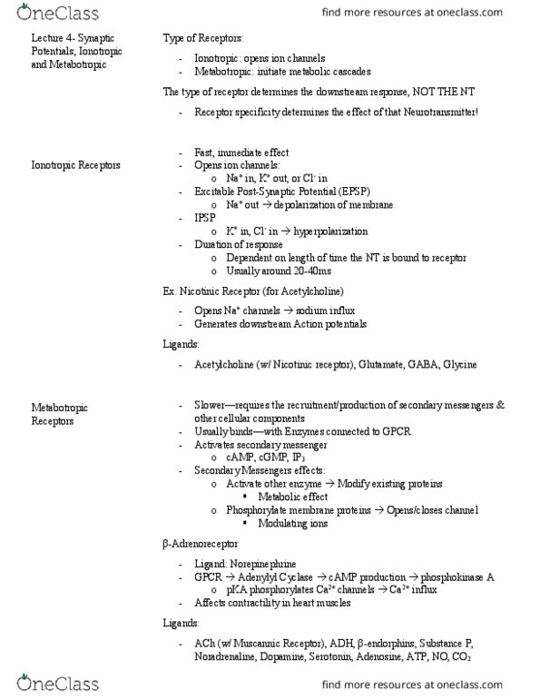 PSL300H1 Lecture Notes - Lecture 17: Acetylcholine, Endorphins, Second Messenger System thumbnail