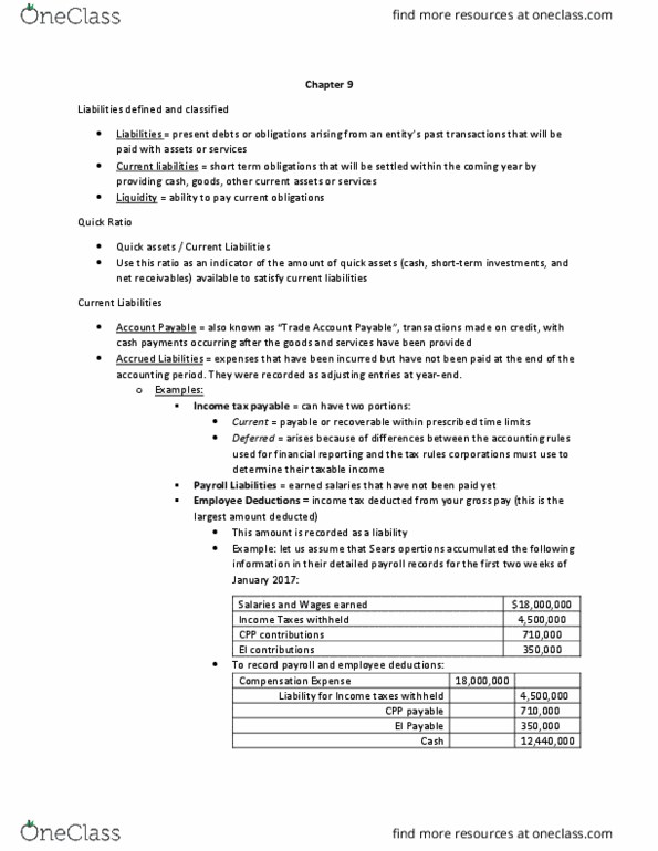 COMM 217 Chapter Notes - Chapter 9: Accounts Payable, Financial Statement, Deferred Income thumbnail