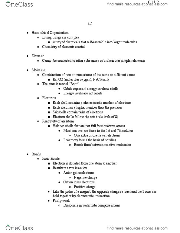 BIOL 1105 Lecture Notes - Lecture 2: Sodium Chloride, Electronegativity, Characteristic Class thumbnail