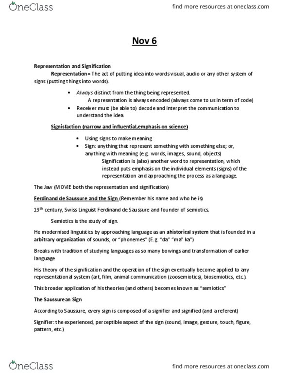 CPCF 1F25 Lecture Notes - Lecture 6: Biosemiotics, Zoosemiotics, Semiotics thumbnail