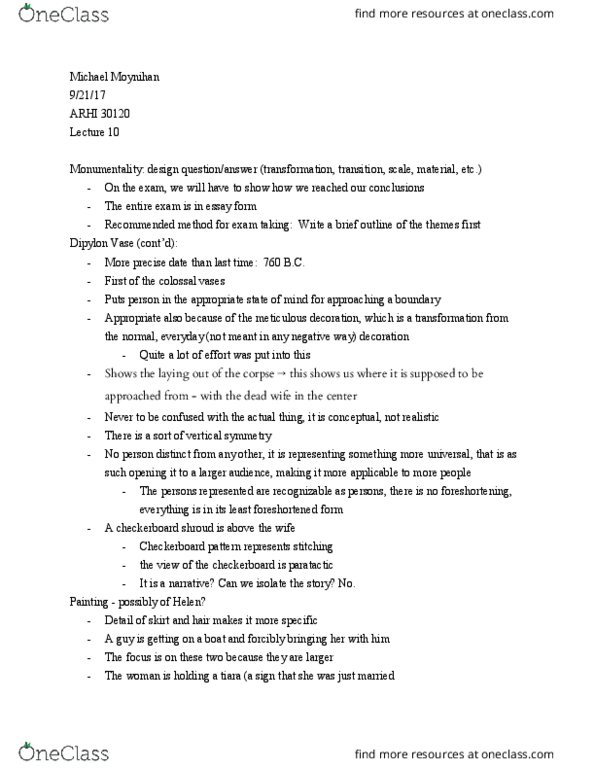 ARHI 30120 Lecture Notes - Lecture 10: Parataxis, Krater, Megaron thumbnail